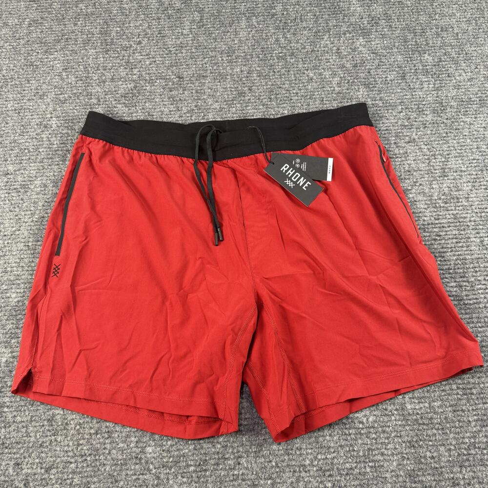 Rhone Shorts Mens 2XL Red Mako Tech 7 Inch Unlined Gym Performance Athletic